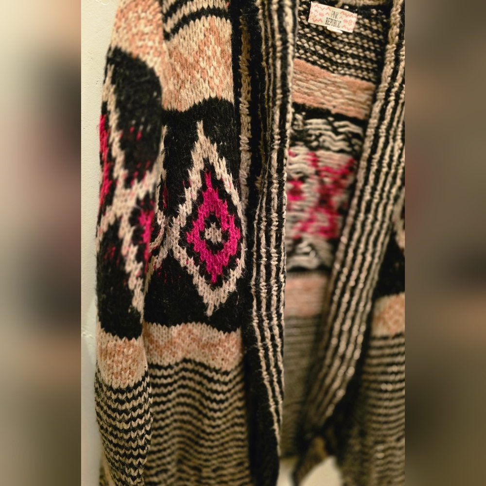 Pink Republic Black and Pink Patterned Open Cardigan Medium - Picture 4 of 6